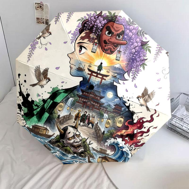 1 PC Automatic Folding Umbrella - Demon Slayer Kimetsu No Yaiba Pattern Portable Foldable Design With 8 Ribs Christmas Birthday Gifts