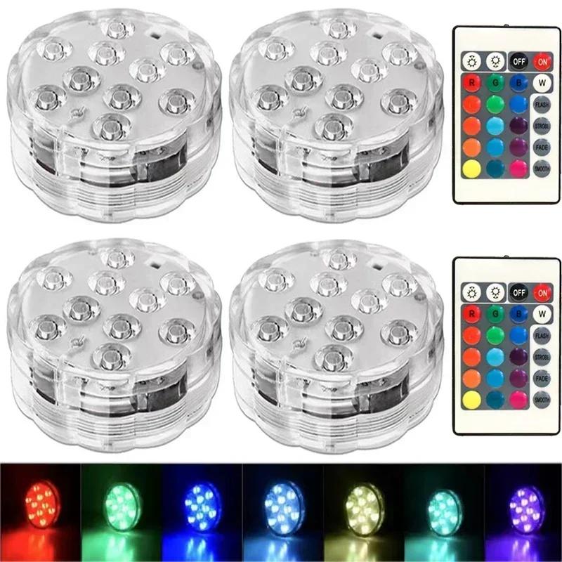 10Led Swimming Pool Light Remote Control RGB Dive Fish Light LED Underwater Lamp Ship/Car Decorative Lamp for Vase Aquarium