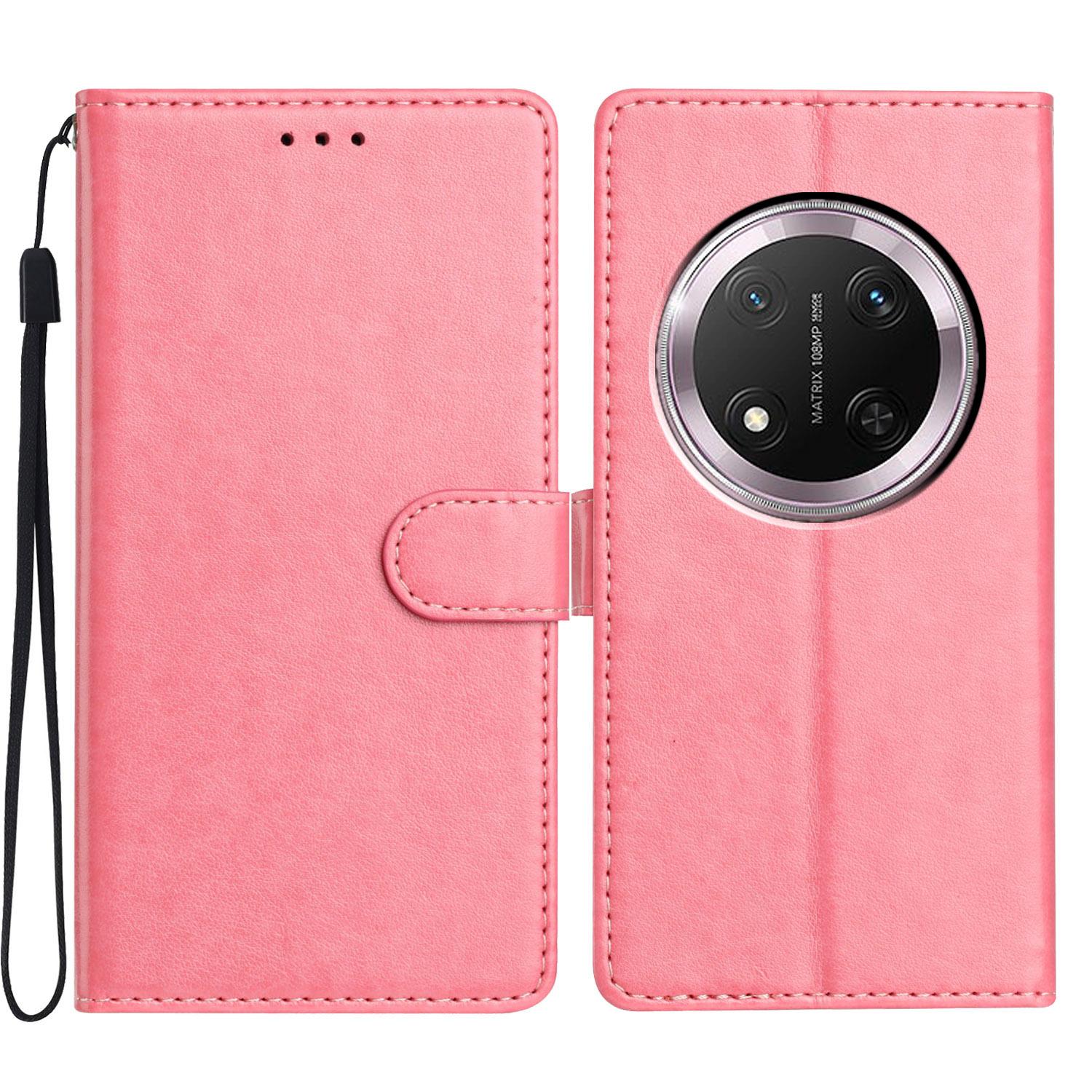 

For Honor Magic7 Lite 5G/X9c 5G/X60 Pro 5G Leather Case Wallet Stand Phone Cover with Handy Strap Pink