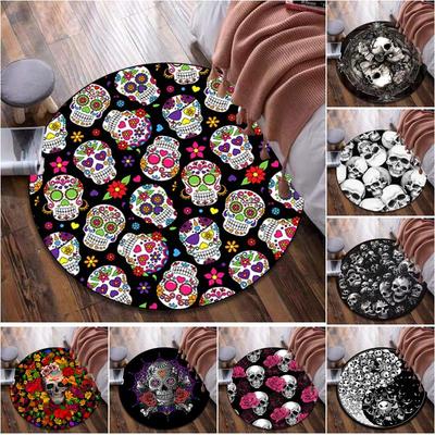 Gothic Skull Circular Rug Office Decorative Carpet For Living Room Bedroom Door Mat Floor Carpet Computer Chair Area Rug Viking Theme Decor