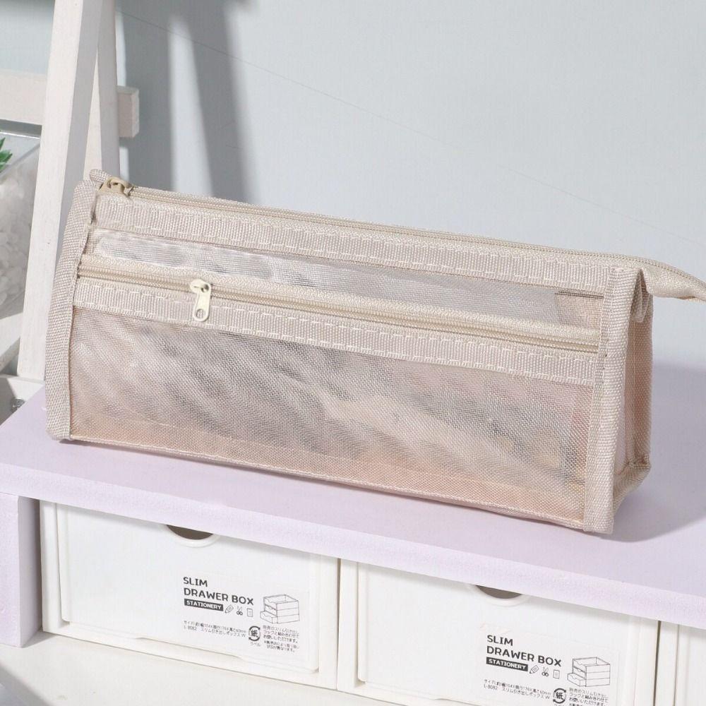 Transparent Mesh Mesh Stationery Bag Zipper Pouch Pencil Case Gifts Pen Pouch Exam Supplies