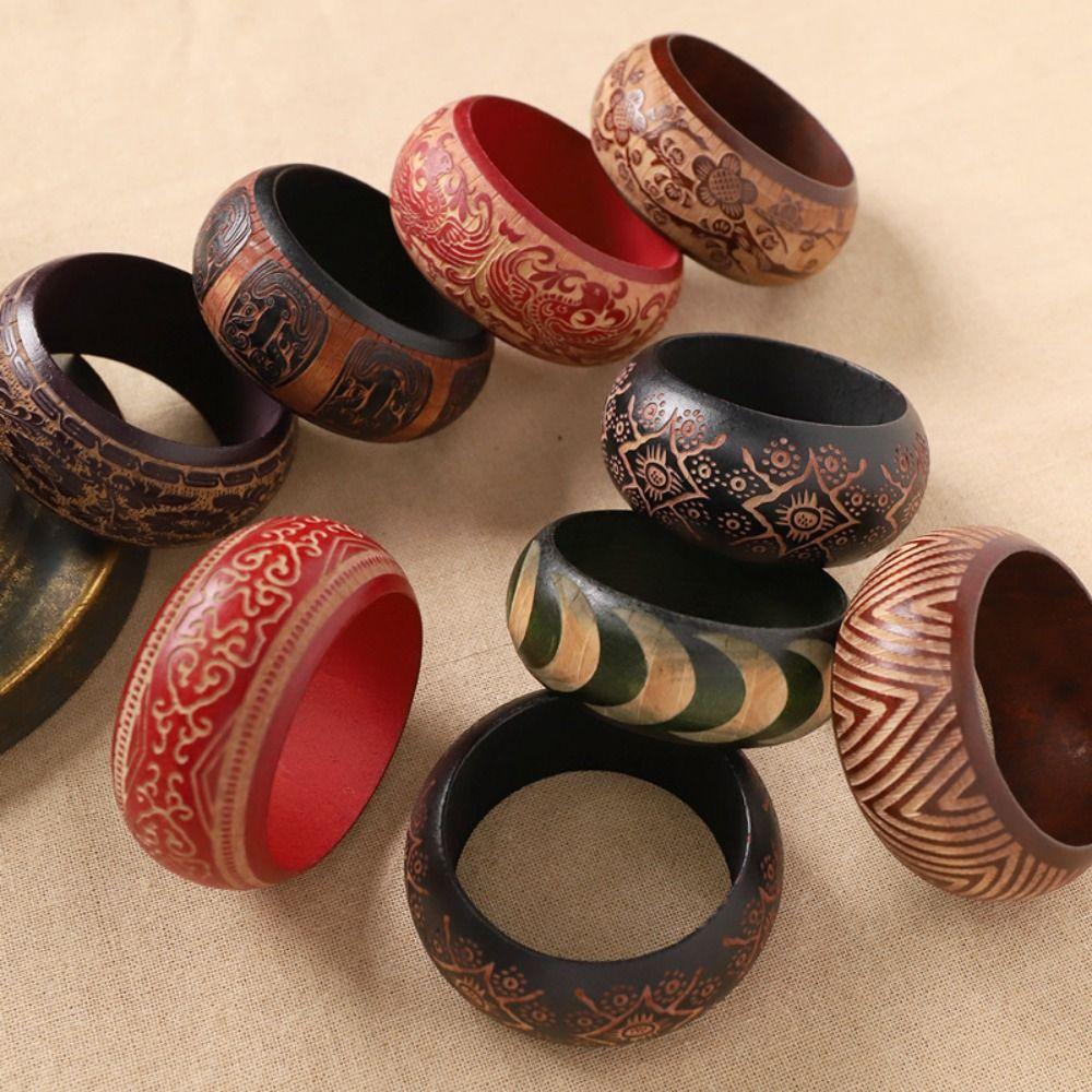 Retro Carving Wooden Bangle Wide Ethnic Style Bangle Gift Chinese Style Bracelet  Wrist Bracelets