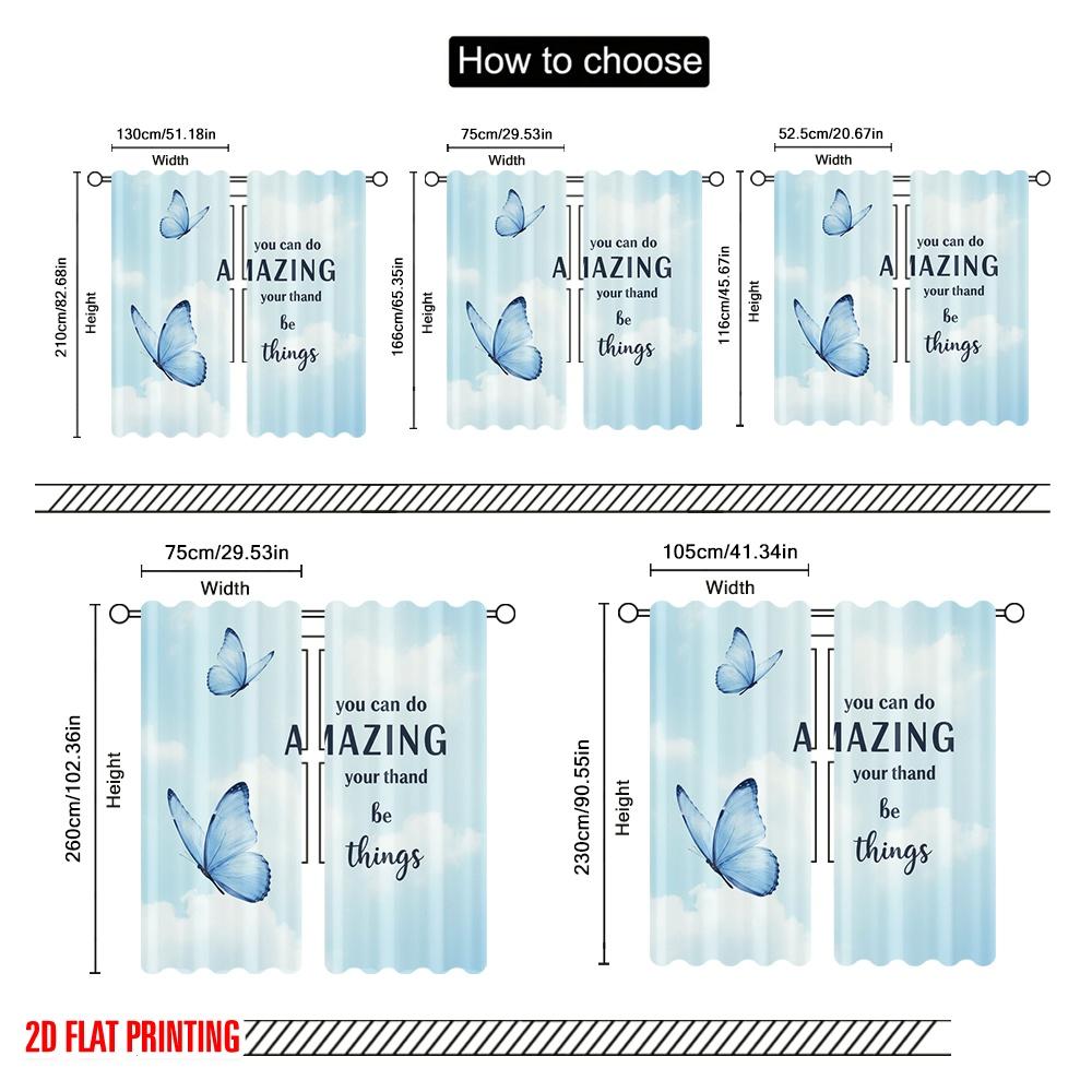 2 Stück 2D Flachdruck Vorhänge Wunderschöne Blaue Schmetterlinge Erstaunliche Dinge Stoff Ohne Strom Alle Jahreszeiten Party & Feiertag