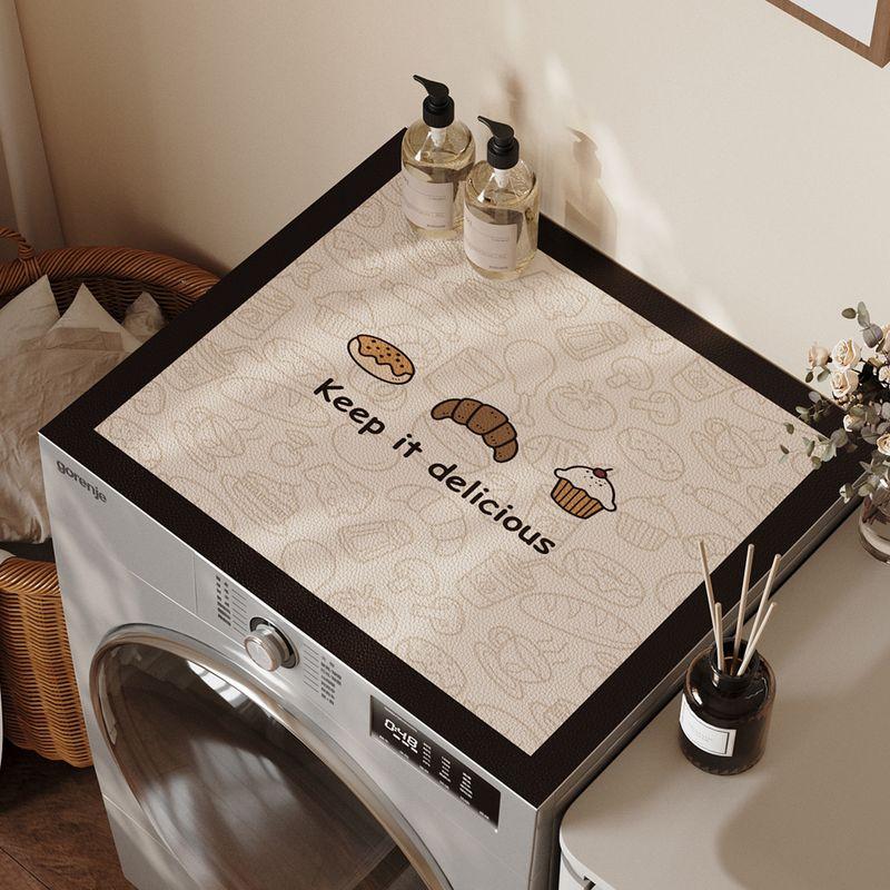 Simple Bakery Line Washing Machine Top Mat Croissant Print Waterproof Anti Dust Pad For Laundry Dryer Cabinet Surface Rug