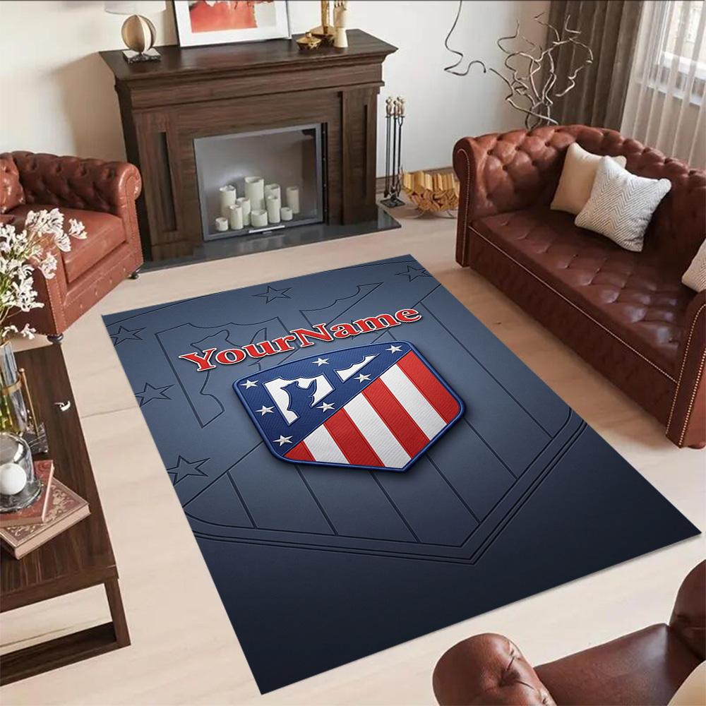 Atletico Madrid Customize Your Name Area Rug Perfect for Outdoor Study room Bedrooms Entryway Anti-slip Rug Anime Office Decor Best for Christmas