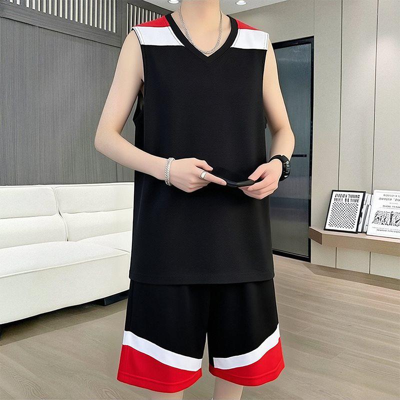 11050 Men's Summer 2026 Ice Silk Quick-Dry Vest & Shorts Set for Basketball Training - Sleeveless & Loose Fit