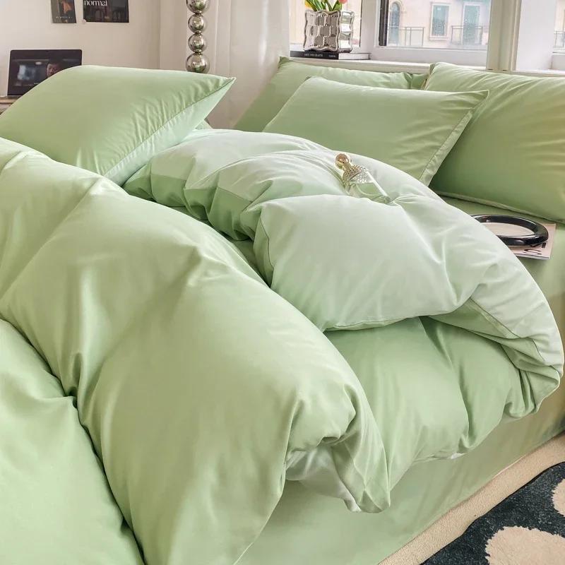 Ins Style Solid Color Duvet Cover Set Washed Cotton Bedclothes Comforter Cover Pillowcase Soft Bedding Sets Quilt Covers 220x240