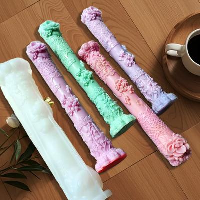 DIY Roman Column Aroma Candle Resin Mould Long Cylindrical Gypsum Mould Flower Relief Long Pole Candle Silicone Mold