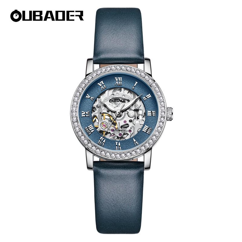 OUBAOER Women's Casual Mechanical Watch with Roman Numeral Dial, Waterproof Design