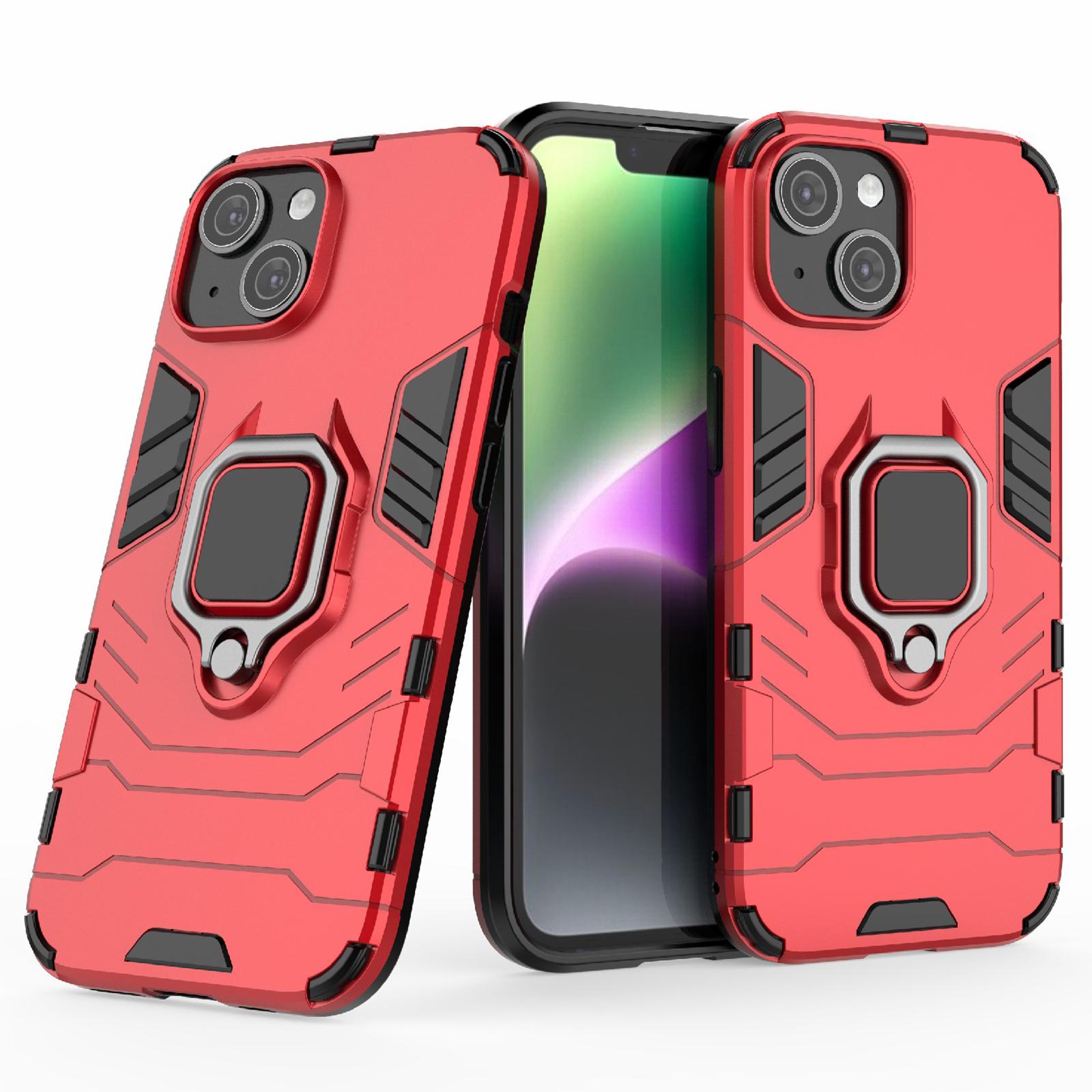 

For iPhone 15 Plus Ring Holder Kickstand Protective Cover TPU+PC Phone Case Red