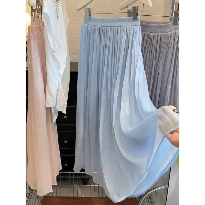 Island silk big skirt, wavy skirt women's summer new drape long dress, elegant purple skirt