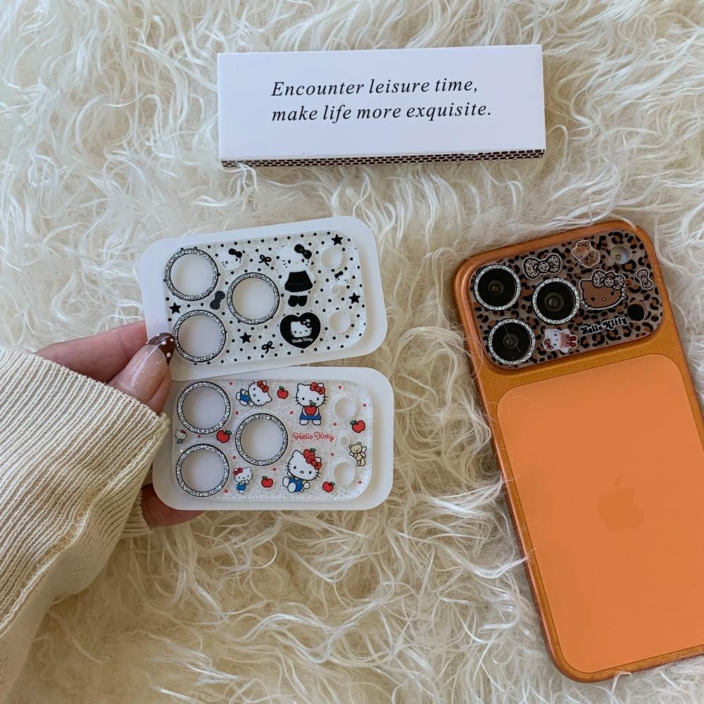 Korean INS Style Cartoon Animation Glitter Bling Camera Protector For IPhone 17 16 15 14 Pro Max Cap Kitty Lens Glass Screen Film Anti-Drop Armor