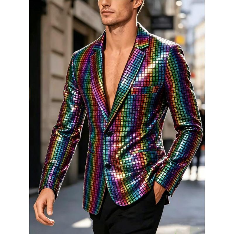Mens Sequined Blazer Nightclub Party Performance Fashion Casual Suit Jacket