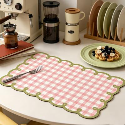 Diatomite Plaid Placemat with Heat Resistant Wavy Edge Non-slip