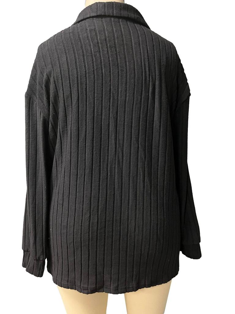 2026 Autumn/Winter Women's Plus Size V-Neck Long Sleeve Ribbed T-shirt