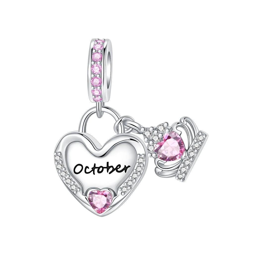 925  Silver January-December Birthday Stone Love Zircon Pendant Bead Fit Charms Necklace Bracelet Women Jewelry DIY Gift