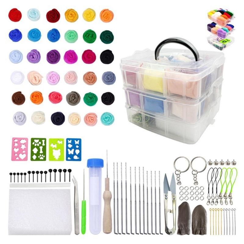 36/48 Colors Needle Felting Starter Kits with Tool and Instruction, Wool Felting Craft Making Supplies for Beginners