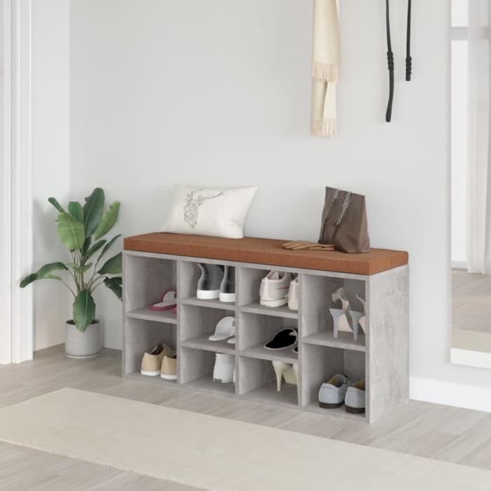 342610 vidaXL Banc à chaussures Gris béton 103x30x48 cm Bois d'ingénierie
