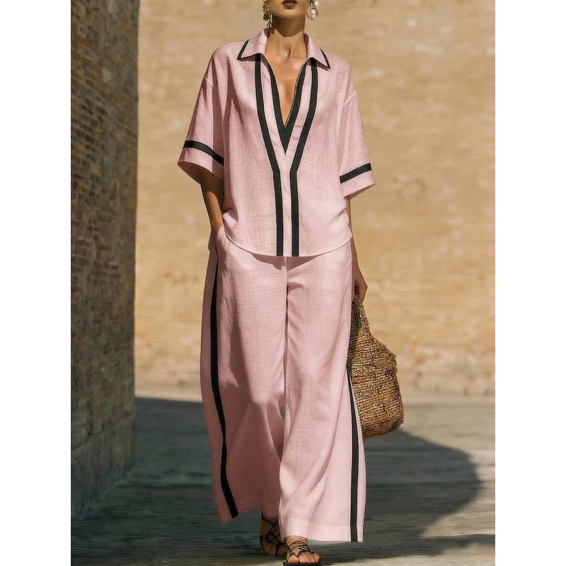 MGHR Women's Fashion Spring Autumn Casual 3/4 Sleeves POLO Neck Pants Suits