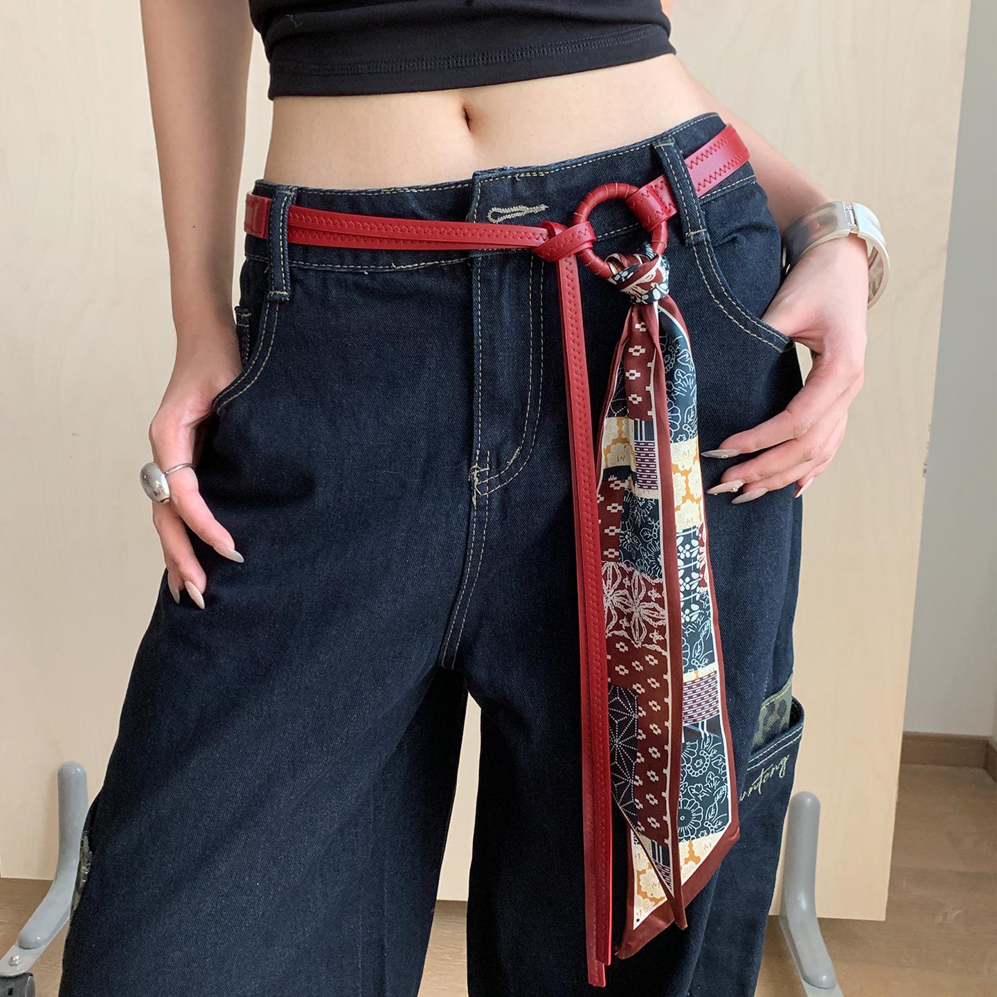 

Y2K Punk Red Waist Scarf Chain - Versatile Women s Hip Hop Belt Accessory