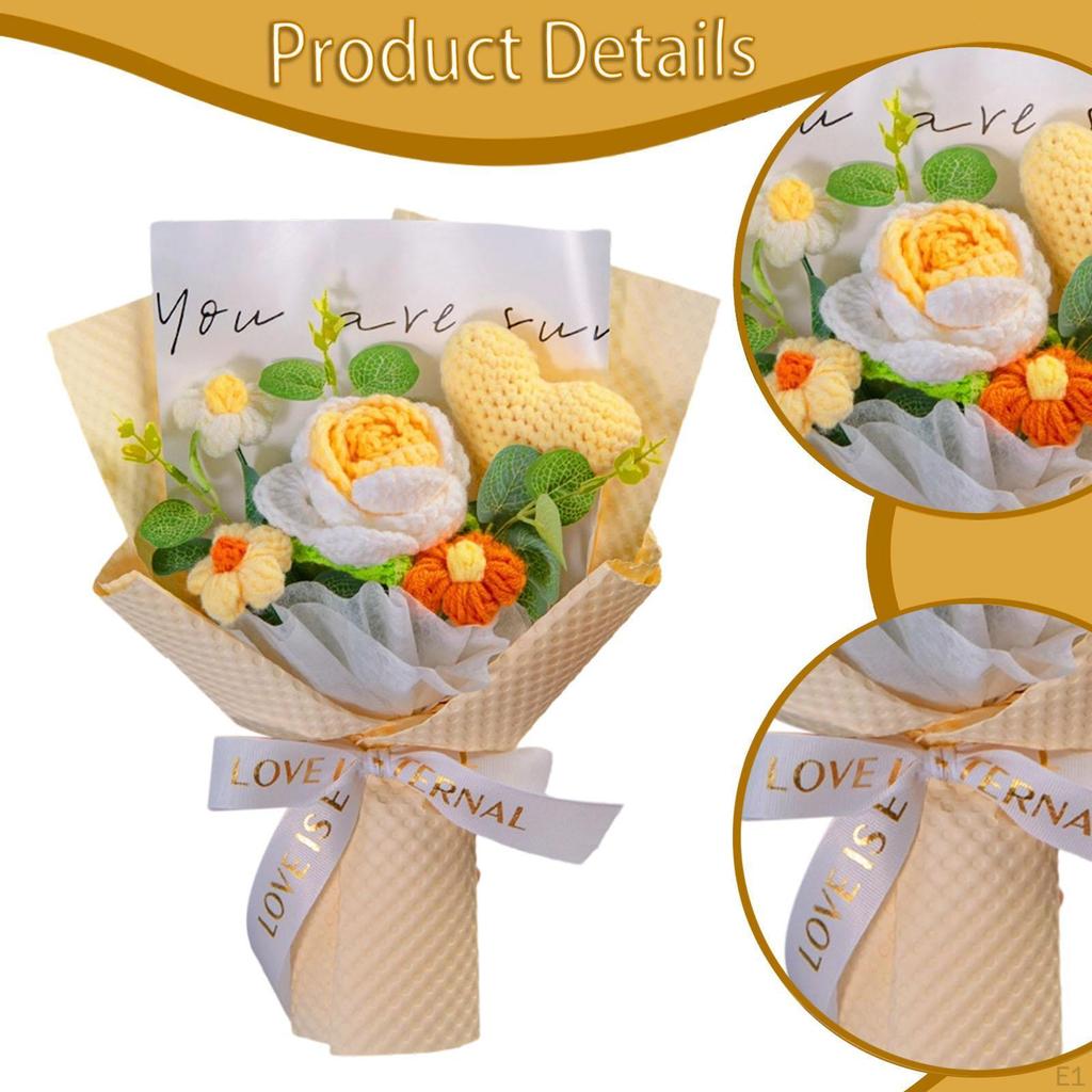 Completed Crochet Flower Bouquet Artificial Flowers Rose for Party Women's Day