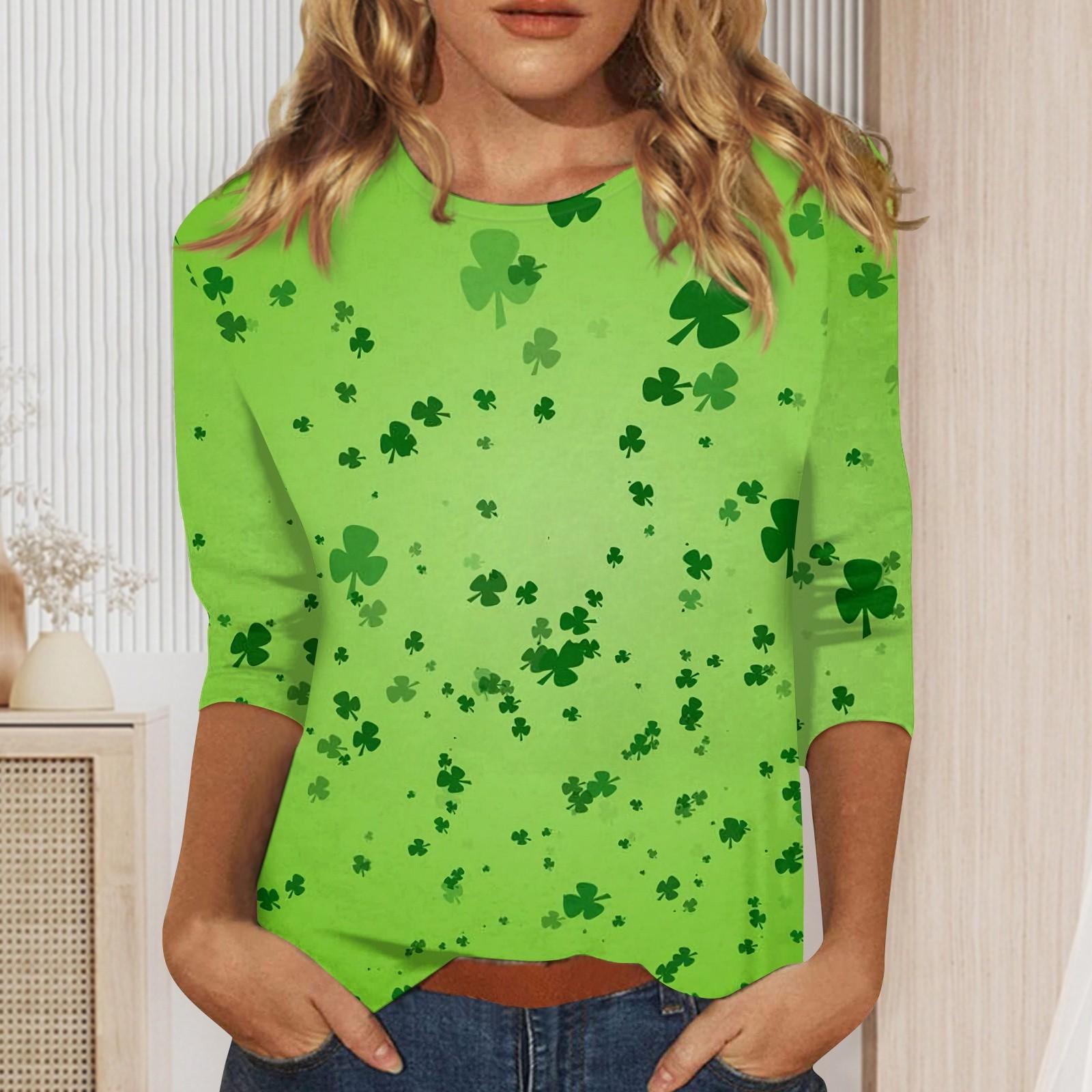 

Женские рубашки с рукавом 3/4 St. Футболки с графическим принтом ко Дню Святого Патрика, блузки, повседневные базовые топы больших размеров, пуловеры L армия зеленый