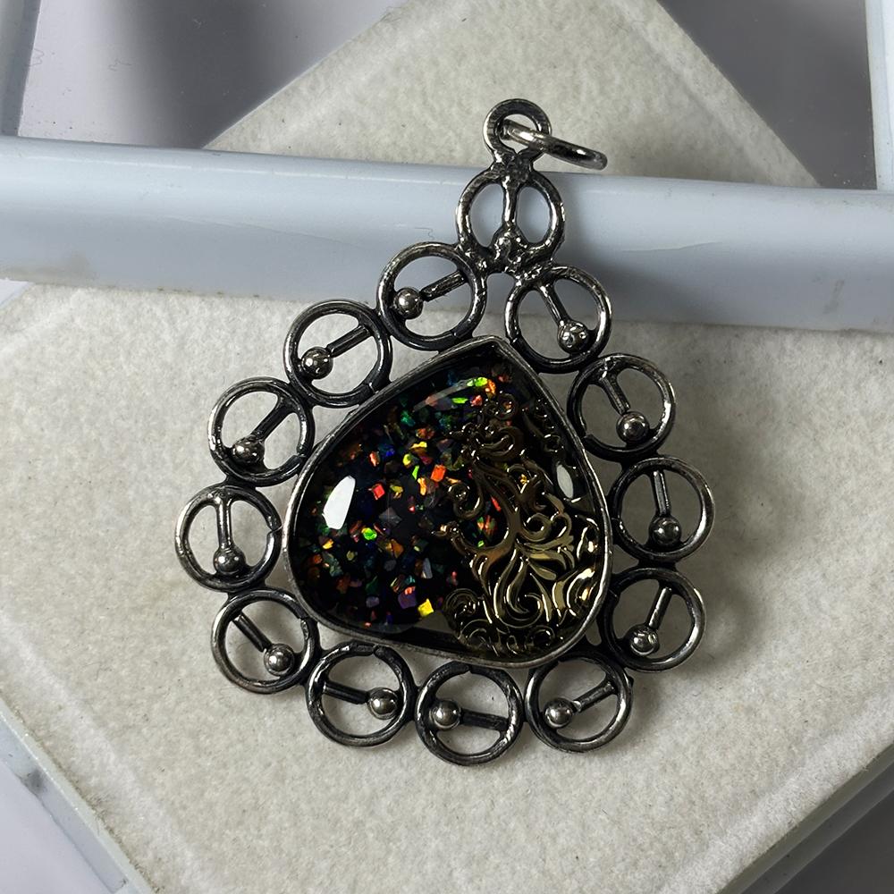 Natural Opal Pendant 925 Sterling Silver Gemstone Multi Color 33 ct October Birthday Birthstone