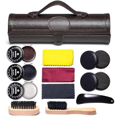 [YUET] Shoe Polishing Set, Leather Shoe Care Set, Compatible with All Colors, 3 Colors, Brown, Black, Natural Food, Premium Leather Shoe Care Set, Sho
