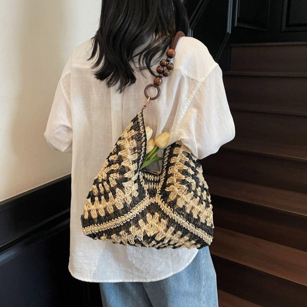 Beach Handbag Bohemian Beach Bag Hollow Out Hollow Shoulder Bag Cute Straw Woven Bag  Streetwear