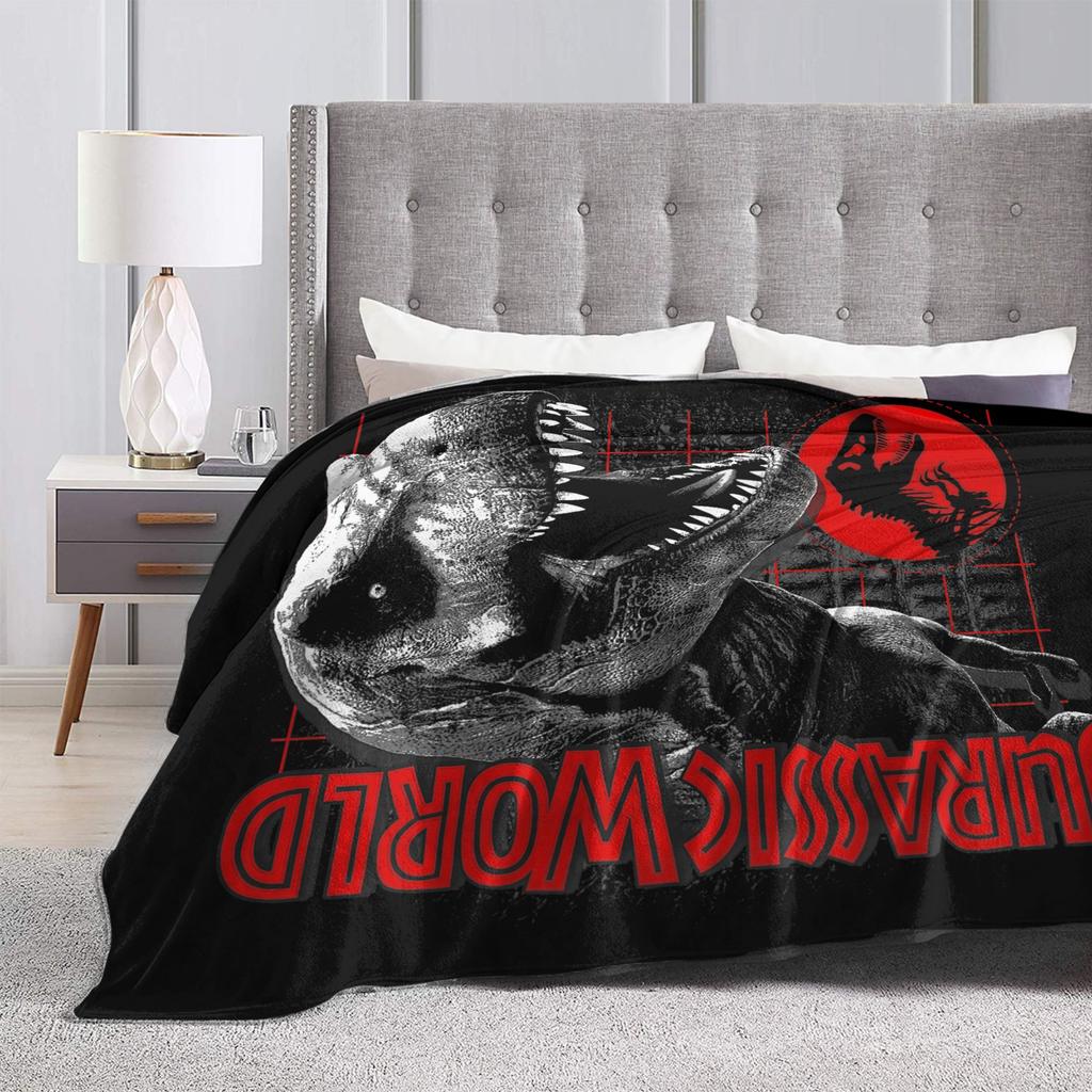 Jurassic T-Rex Grid World Blanket Flannel Spring/Autumn Logo Breathable Lightweight Throw Blankets for Travel Bedroom Quilt