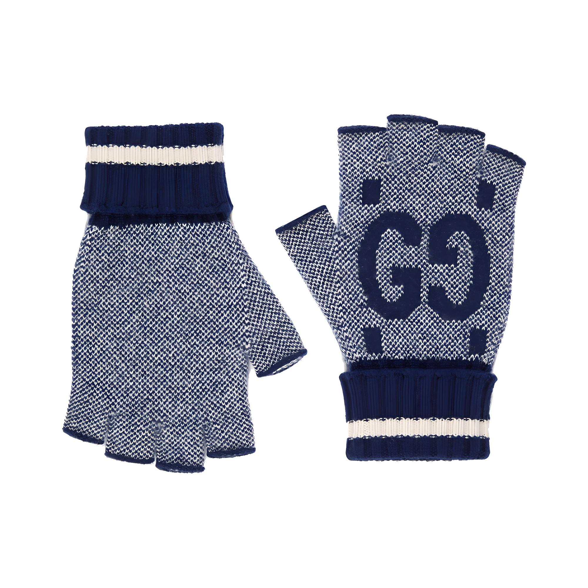 GUCCI Knit Gloves Men`s Marine Blue/Ivory