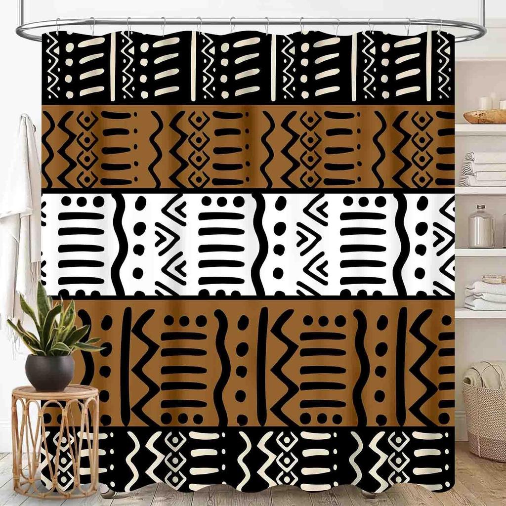 Southwestern Natvie Tribal American Ethnic Western Abstract Geometric Vintage Brown Waterproof Fabric Bathroom Shower Curtain