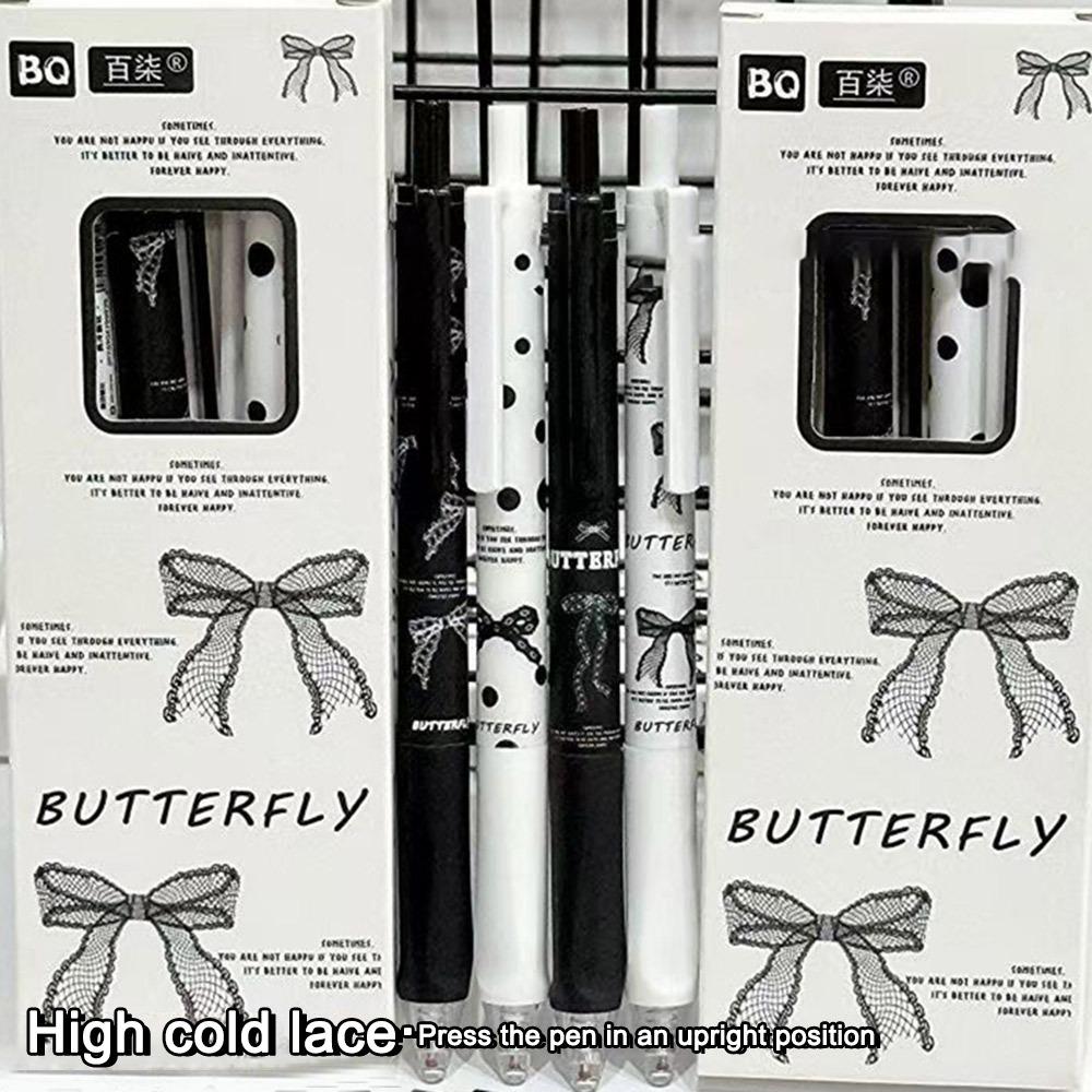 4PCS/Set Cute Bow Gel Pen Soft Grip Ballpoint Pen New Black Pen  Writing Tool