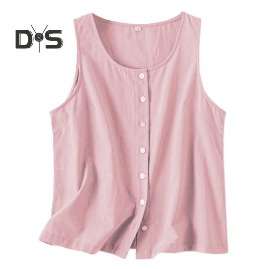 

Женский летний жилет с круглым вырезом, свободные топы без рукавов, однотонные топы с планками на пуговицах, уличная одежда M розовый