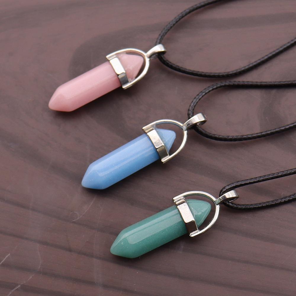 Crystal Hexagonal Column Pendant Popular Hexagonal Prism Bullet Luminous Stone Necklace N759