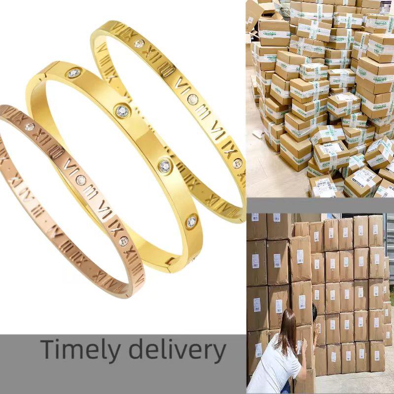 Luxury Women's Stainless Steel 18K Gold Plated Bracelet Waterproof Design with Roman Numeral Inlaid Zirconia for Gift