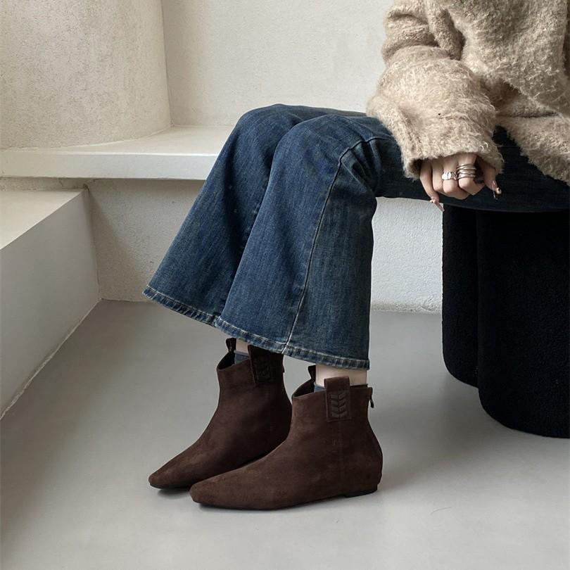 Inner Heightening Short Boots Women's 2025 Autumn and Winter New Suede Medium Boots Retro Thin Boots Small Square Head