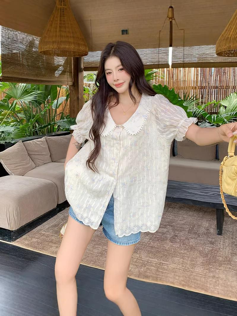 Plus Size Women s Loose Lace Short Sleeve Slimming Top XL