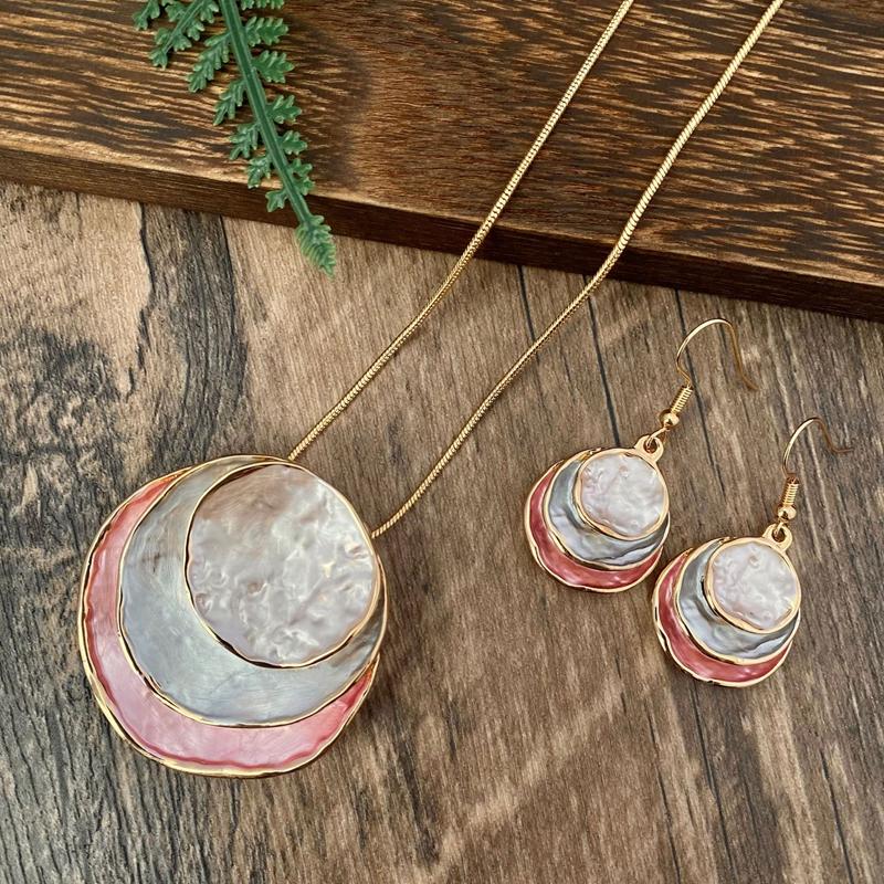 Enamel Round Jewelry Sets Women'S New Fashion Geometric Earrings And Necklaces Set Party Accessories For Mother'S Day Gift