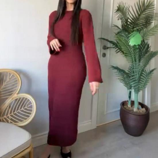 2025 Autumn Fashion: Women's High-Waisted Knitted Slimming Long-Sleeve Dress