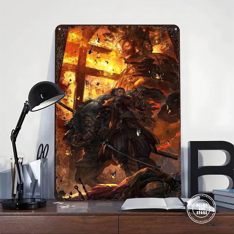 Sekiro Shadows Die Twice Poster Customized Wall Art Vintage Metal Signs Retro Tin Plaque for Man Cave Gaming Room Decoration