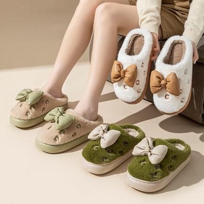 2025 New Shi Bow Home Slippers Thick Bottom Light Warm Home Autumn and Winter Slippers