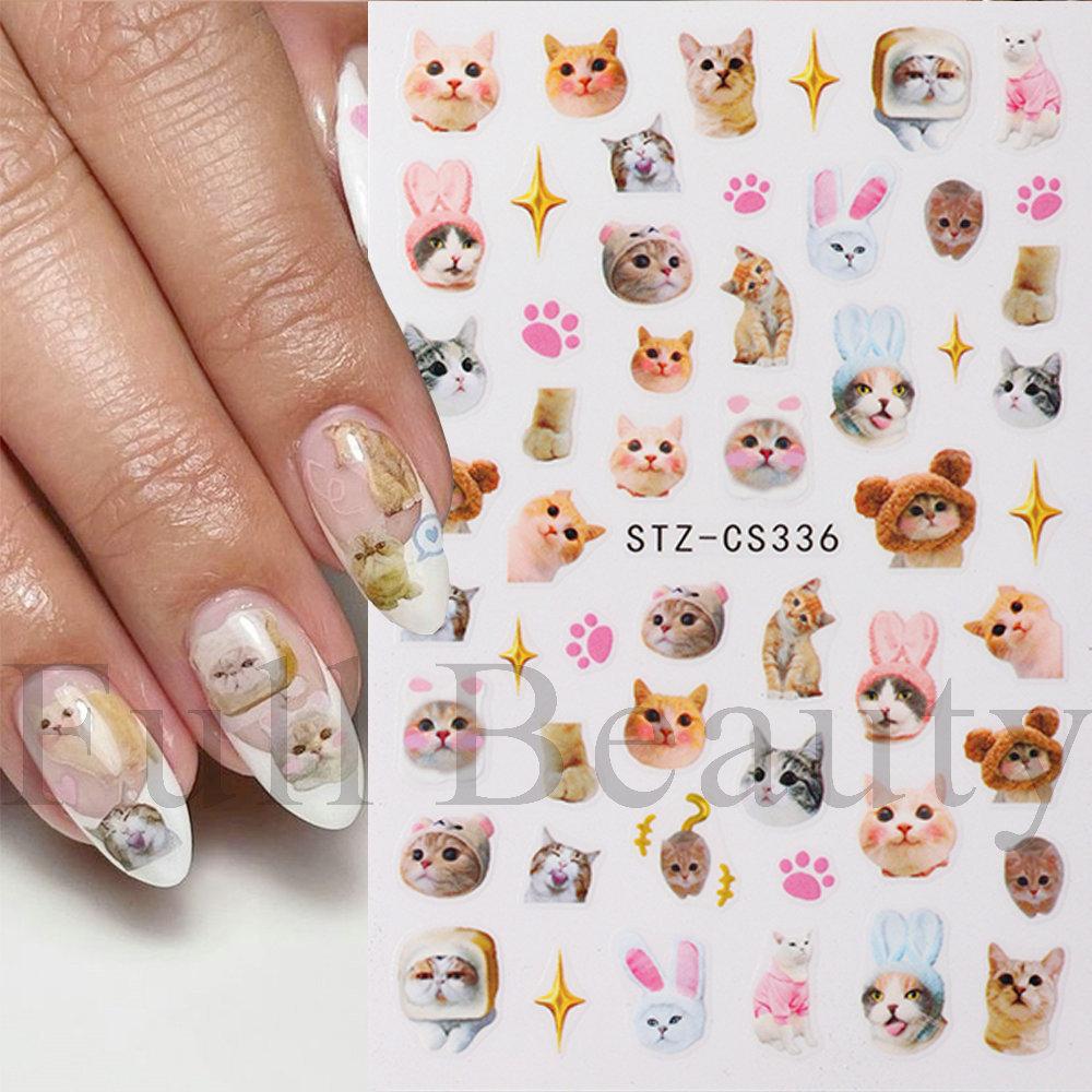 Nail Art Stickers, Cartoon Cute Pet Kitten Cat Expression Cat Paw Adhesive Nail Stickers