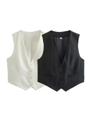 Fashion Women Vest Sleeveless Vests for Women Chic V-Neck Single-Breasted Ladies Elegant White Waistcoat Tops