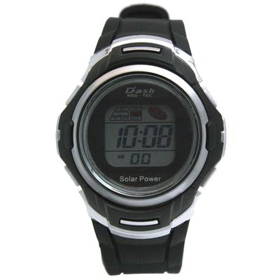 Dash Solar Digital Watch Men's Waterproof Multifunction Backlight Urethane Strap AD06717SOL9, Black Dial, Black Band, 44mm