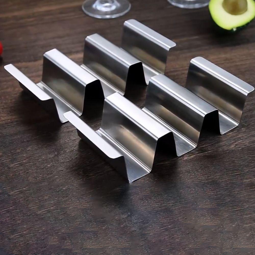 Stainless Steel Taco Holder Stand 3 Grid Tortilla Stand Durable Taco Rack Tray  Household