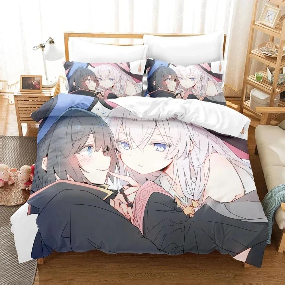 3D Wplusering Witch Anime The Journey of Elaina Beding Set Printed With Pilowcase Bed Soft Duvet Cover Soft Single Double Quen King