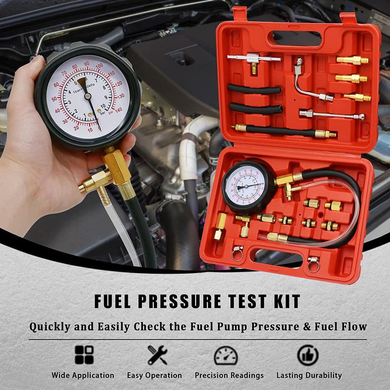 TU-114 Fuel Injector Pressure Gauge Tester Kit Diesel Engine Compression 0-140 PSI Gas Oil Pressure Tools for Car Motorcycle