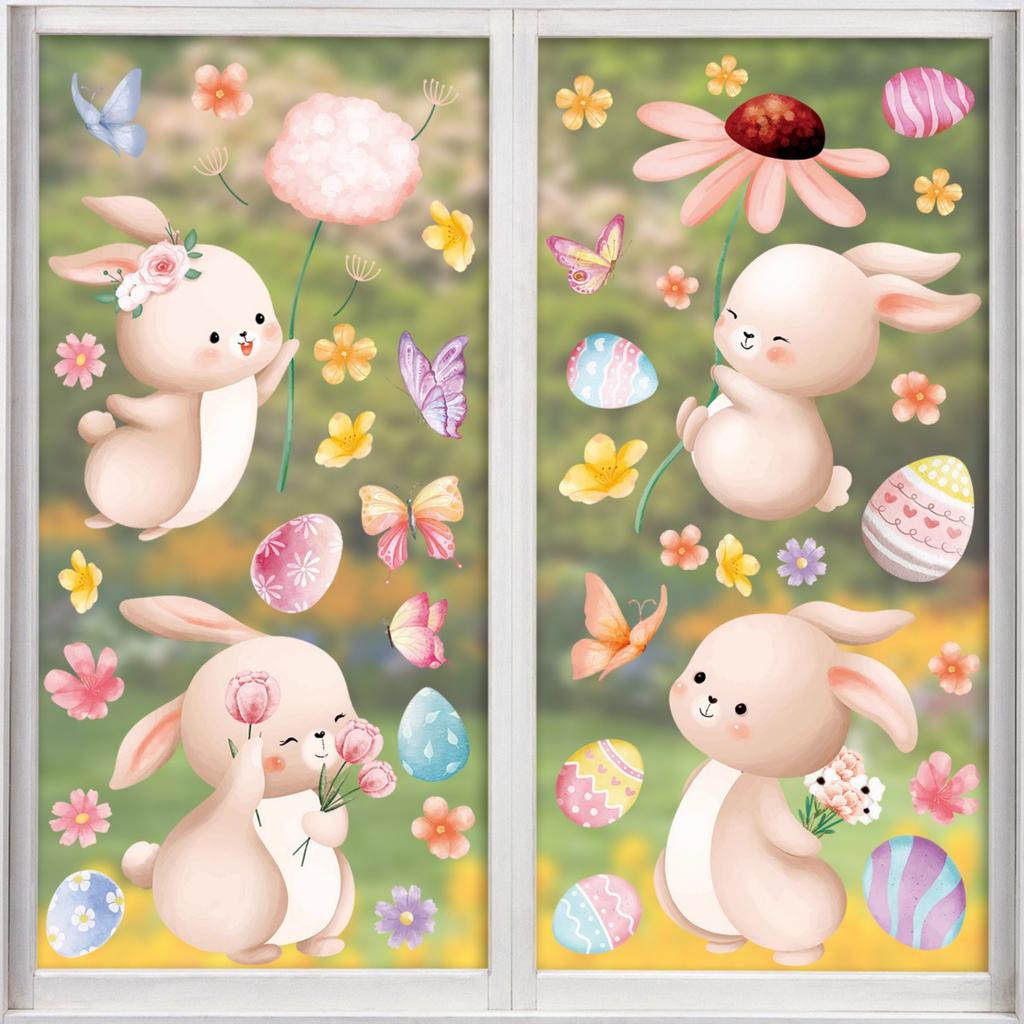6 listů velikonoční zajíček samolepky na okno kreslená vajíčka roztomilá dekorace pro domácnost učebnu školku obchod skleněné výlohy dekorace
