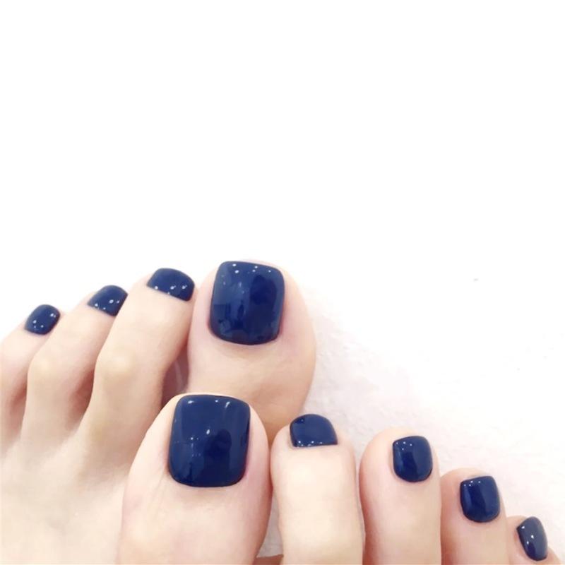 24Pcs Glossy Lake Blue Press On Toenails Full Coverage Artificial Acrylic Fake Toe Nails Removable Wearable Nail Art